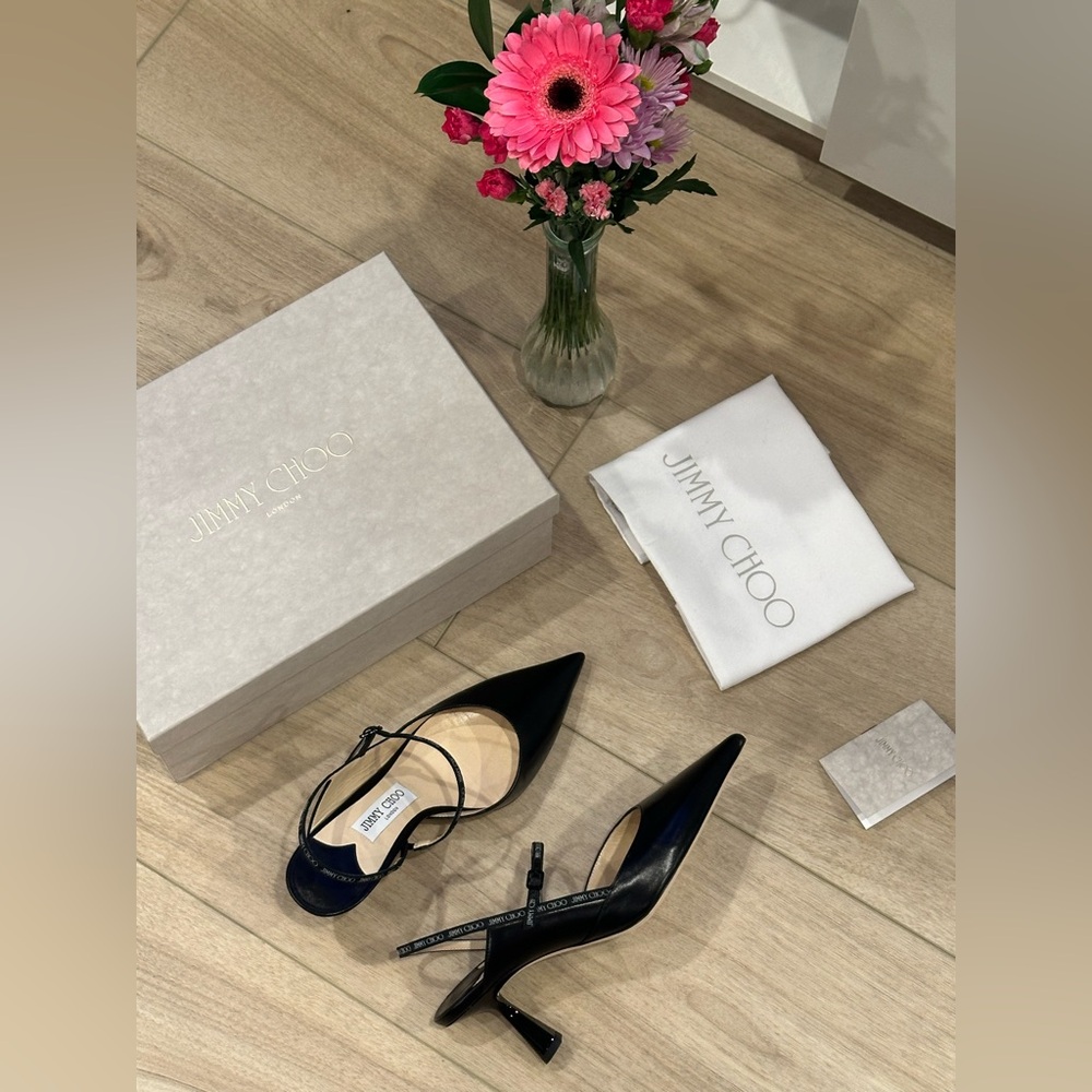 NIB Jimmy Choo Ray 65 38.5 Black Nappa Leather Slingback Pumps